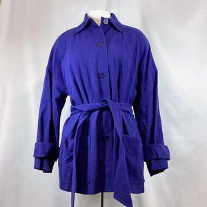 NWT Ellen Tracy Company Cashmere Blend Blue Purple Dusk Belted Jacket Sz 12